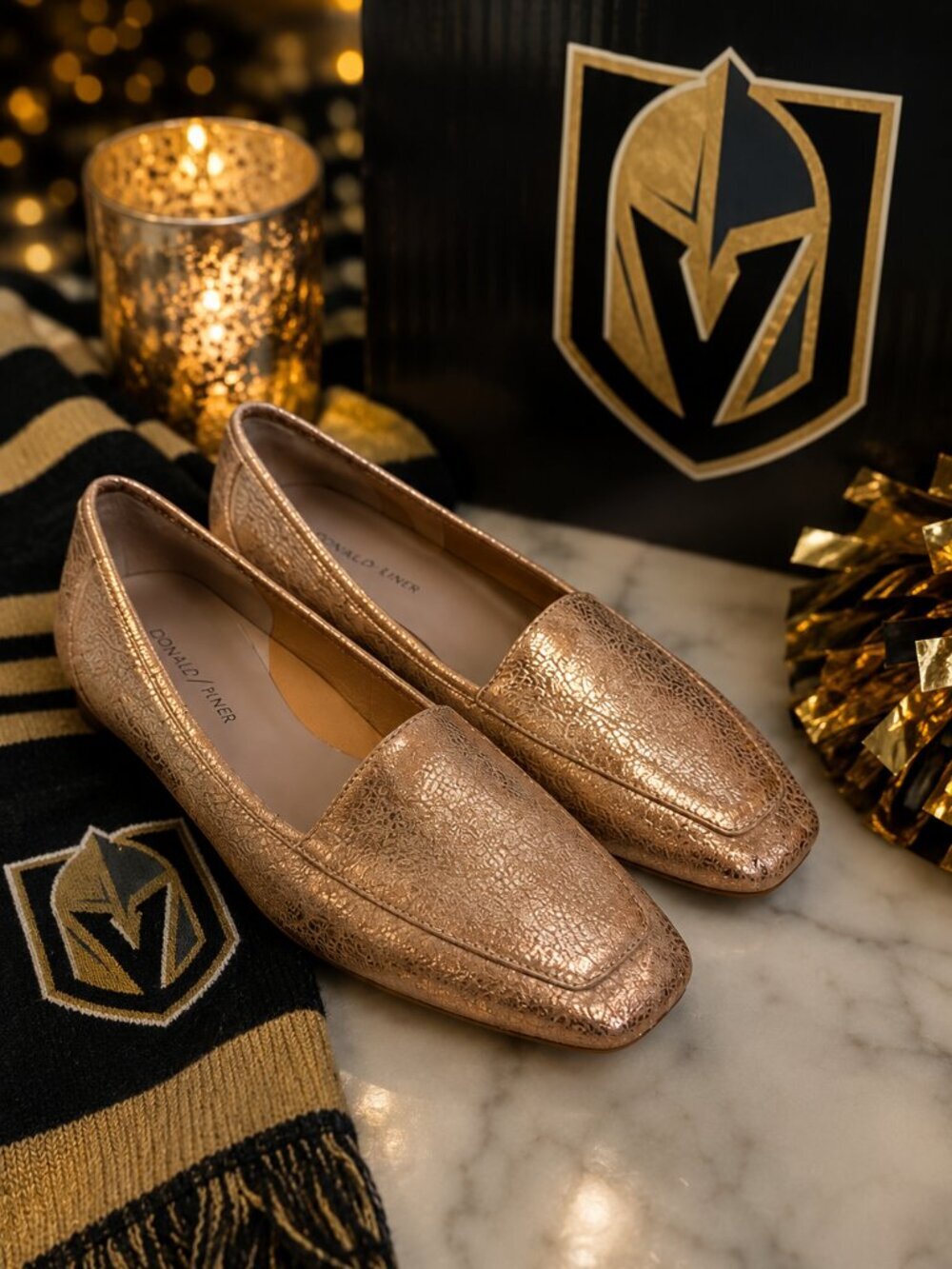 Donald Pliner Gold Metallic Leather Slip-On Loafers Flats Women's 7.5 VGK Shoes